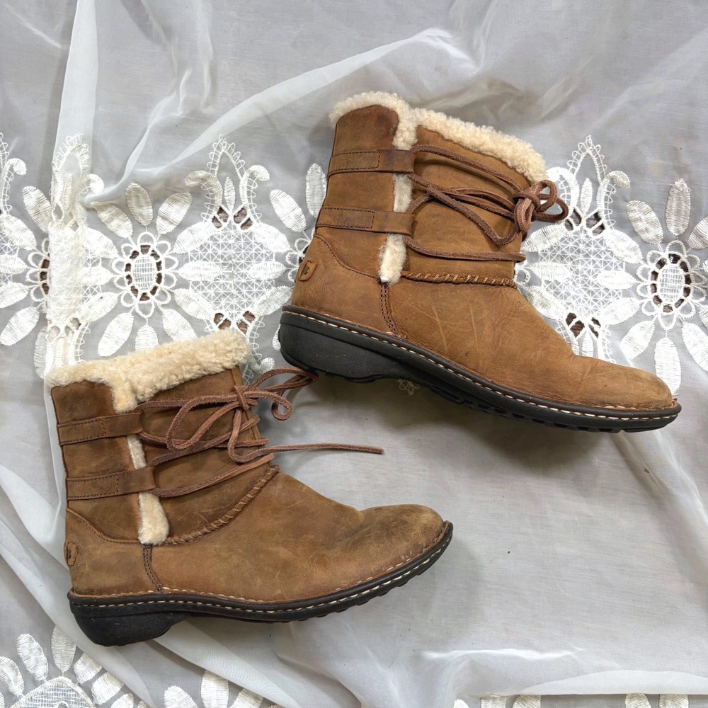 UGG Australia Fall Adirondack Mid Leather Shearling Boots Brown Womens 7